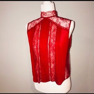 Alice + Olivia Cropped Red Lace Blouse